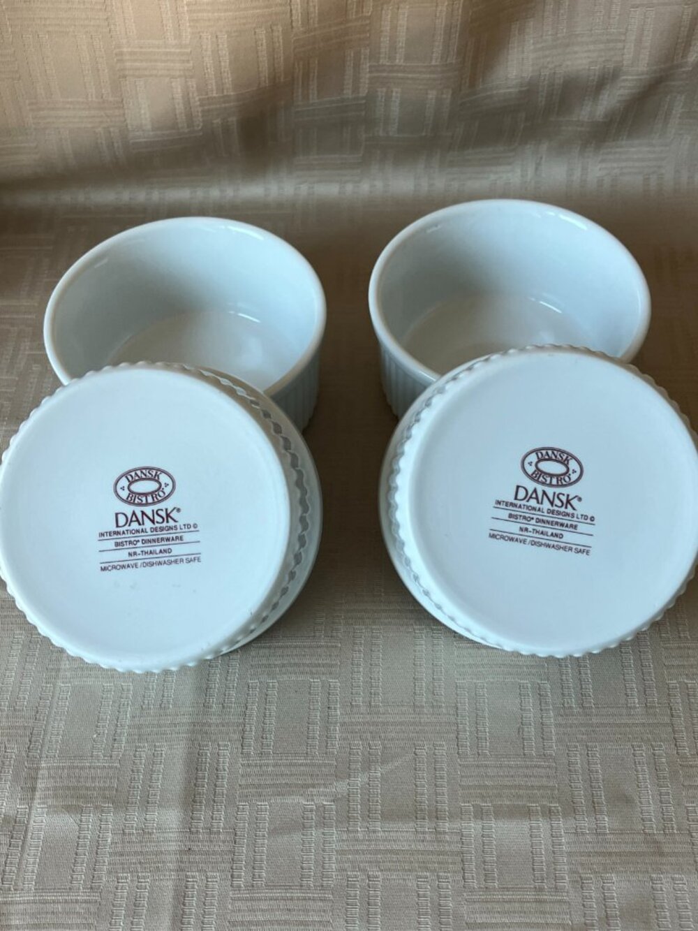 Set of 4, DANSK Bistro, White Ceramic Ramekins 4" X 2", MINT CONDITION